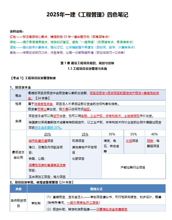 2025年一建四色笔记pdf电子版全科网盘免费下载